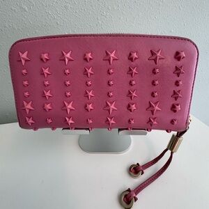 Jimmy Choo Filipa Pink Star Studded Zip Around Wallet